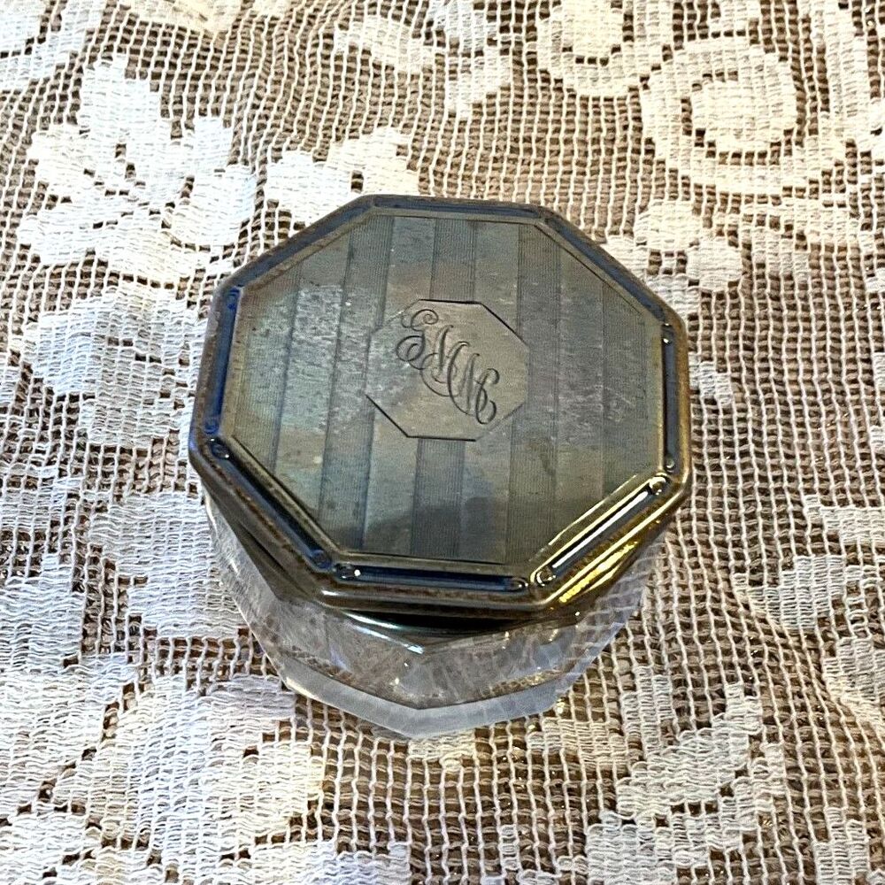 Stunning Art Deco Alvin Sterling Silver vanity jar, rouge pot; monogramed GMM